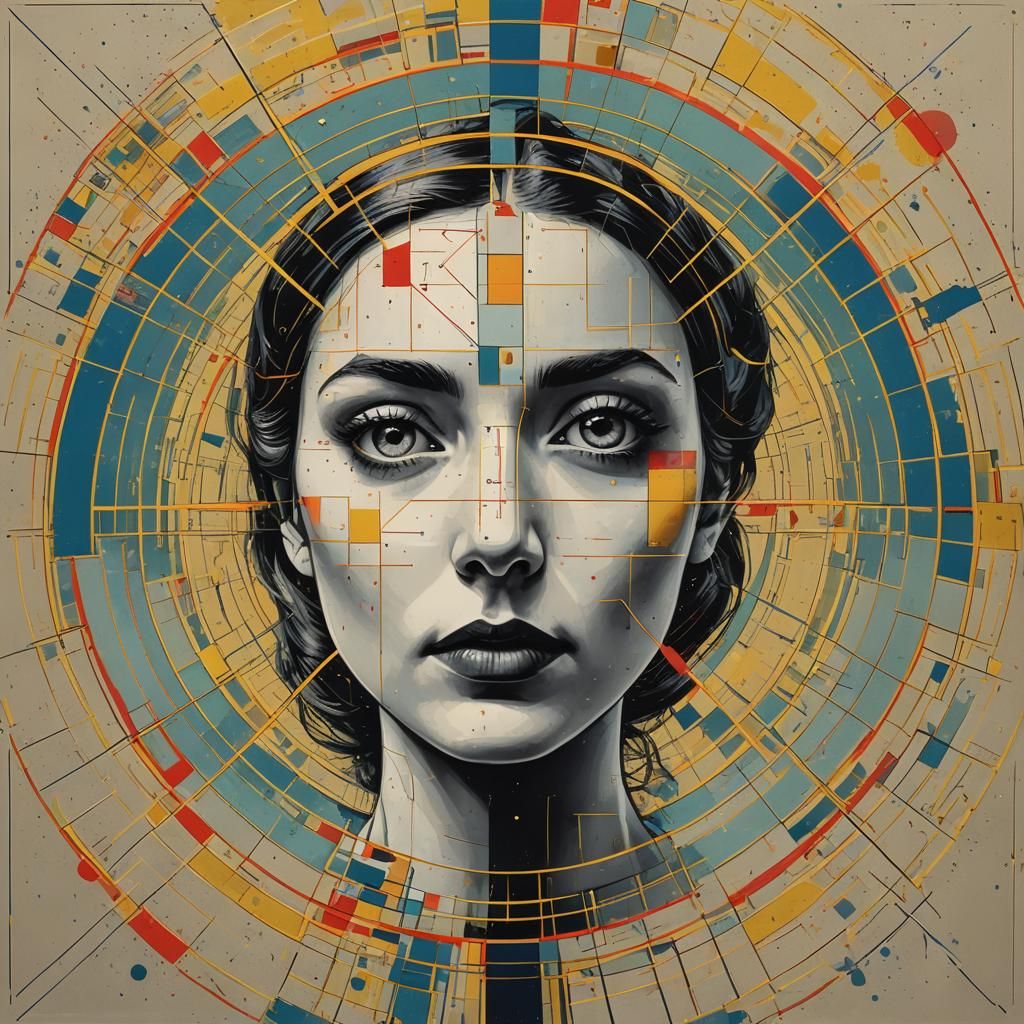 Pop Art Screen Print in Geometric Bauhaus Style