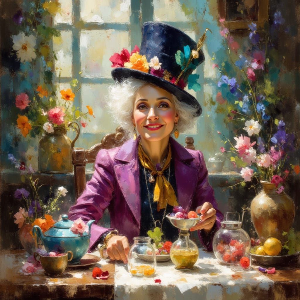 Mad Hatter's Tea Party Movie Poster in Candy Art Style