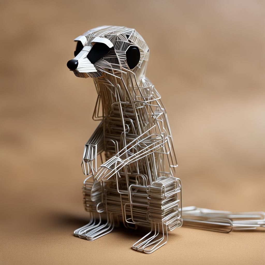 Meerkat Sculpture Constructed from Paper Clips in 3D