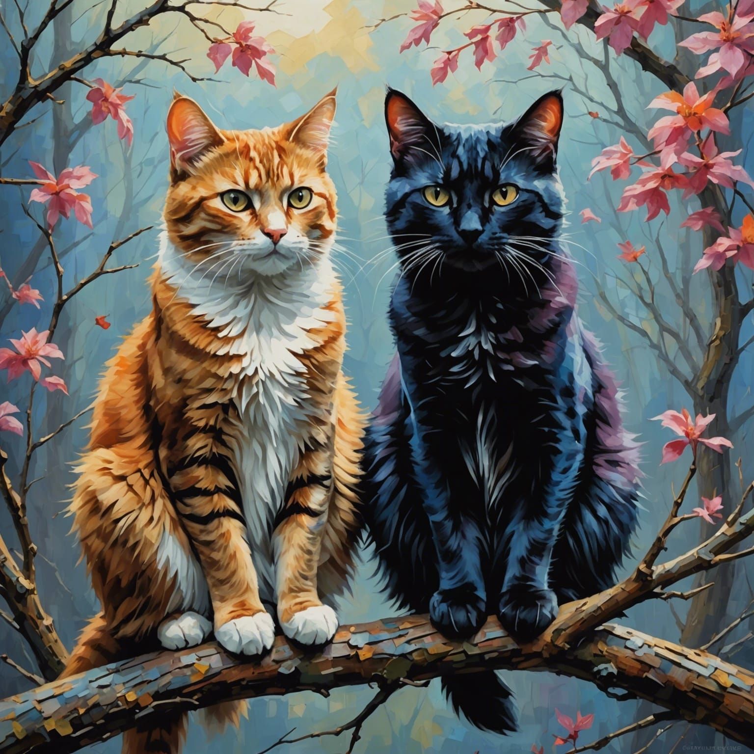 Impressionist Cats in Love, Delicate Brushstrokes