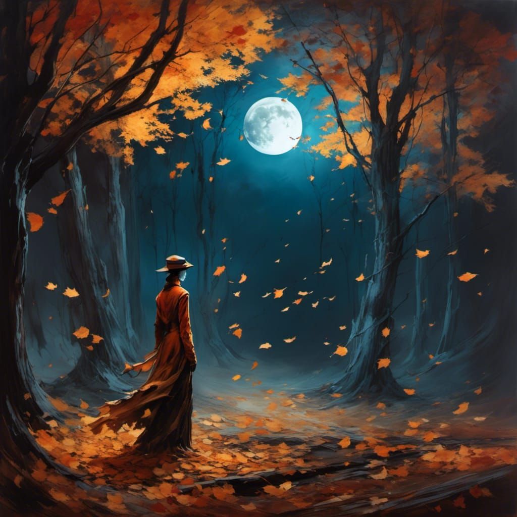 Surreal Moonlit Autumn Night with Vibrant Colors
