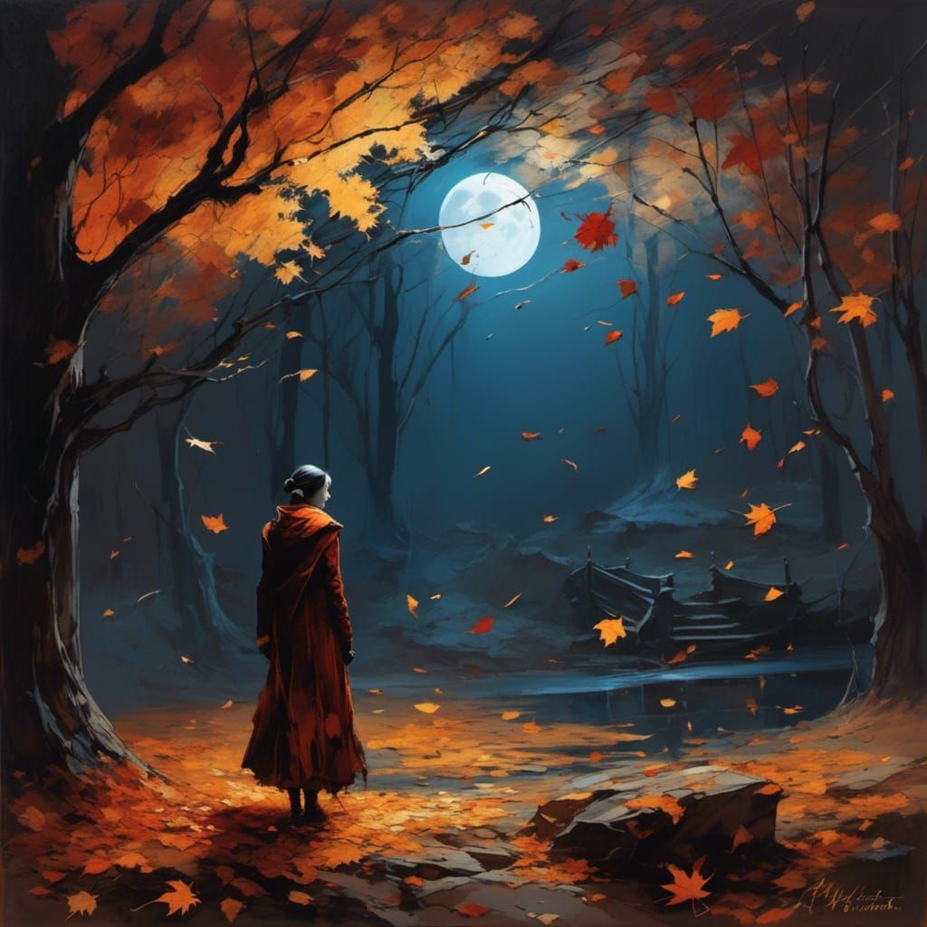 Surreal Moonlit Autumn Night with Vibrant Colors