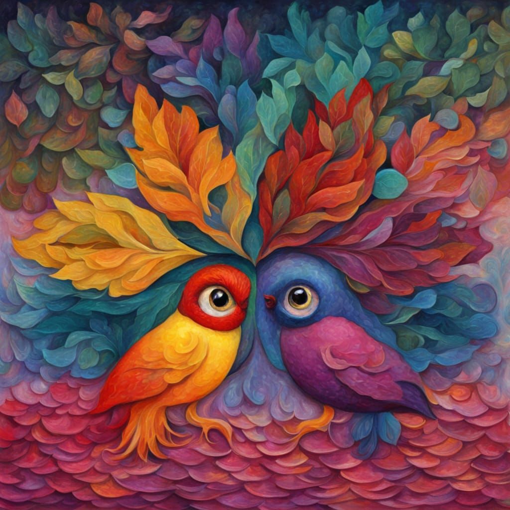 Whimsical Folk Art Illustration in Pastel Colors