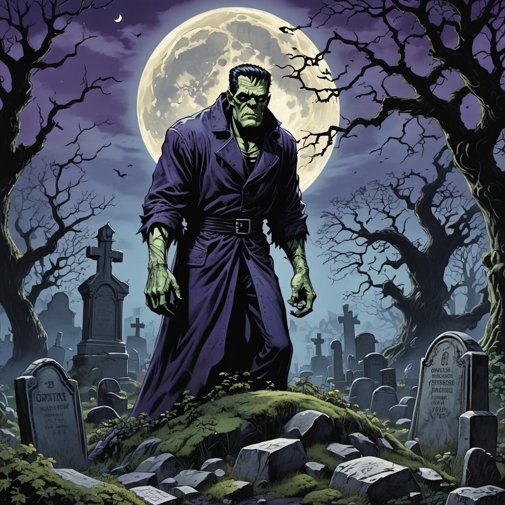 Frankenstein's Monster Digs Grave: Gothic Comic Art