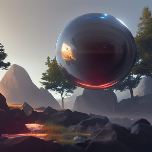 Mysterious Obsidian Sphere in Evolved Landscape