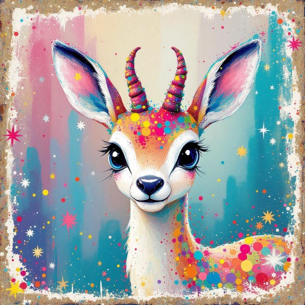 Colorful Stardust Deer Character in Kawaii Style