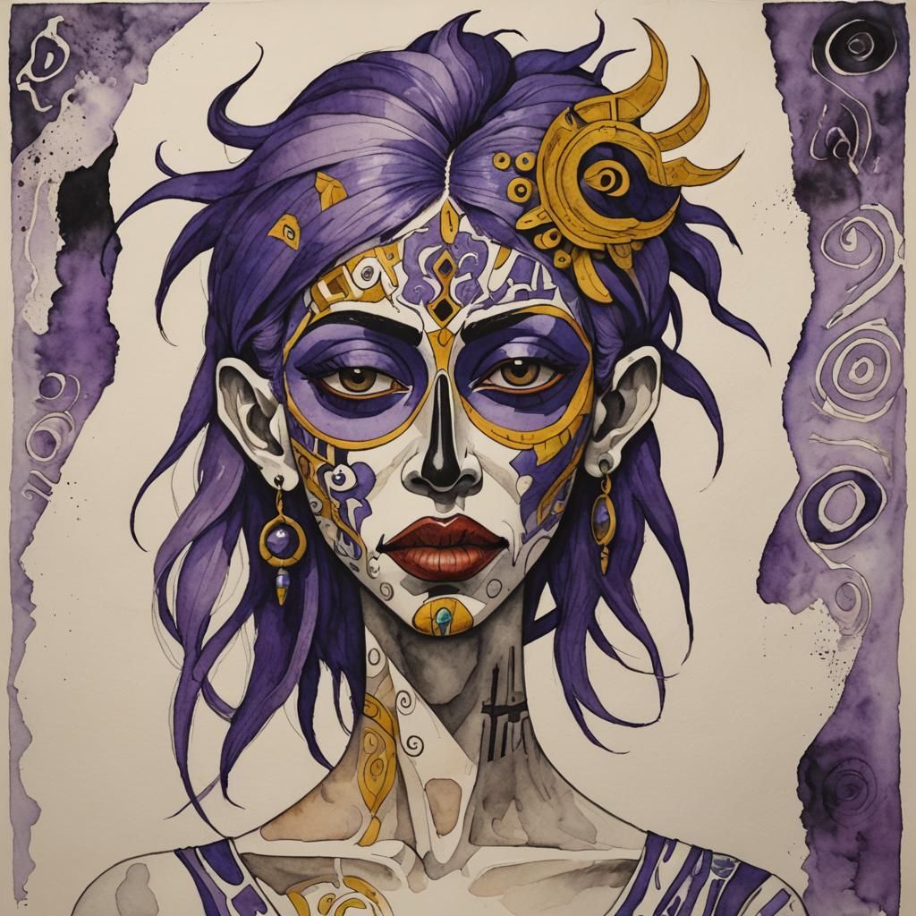 Woman in Greek Assassin Mask, Art Brut Style