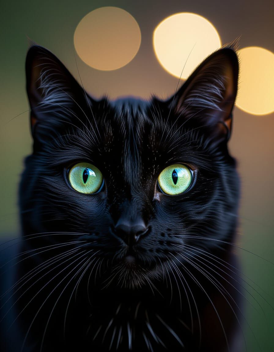Mysterious Black Cat Eyes in Dramatic Night Portrait