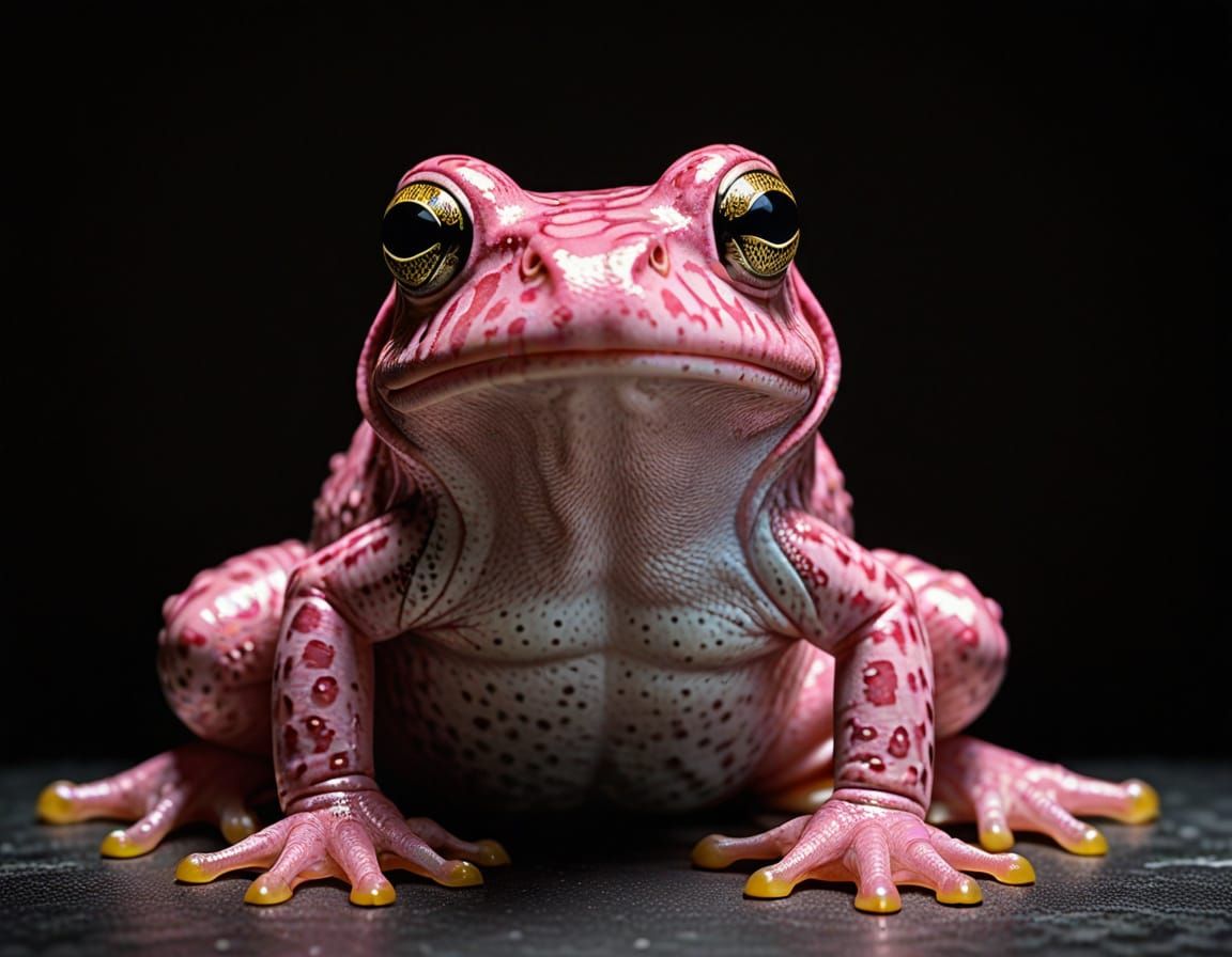 Surprised Pink Gingham Frog in Moody Lighting