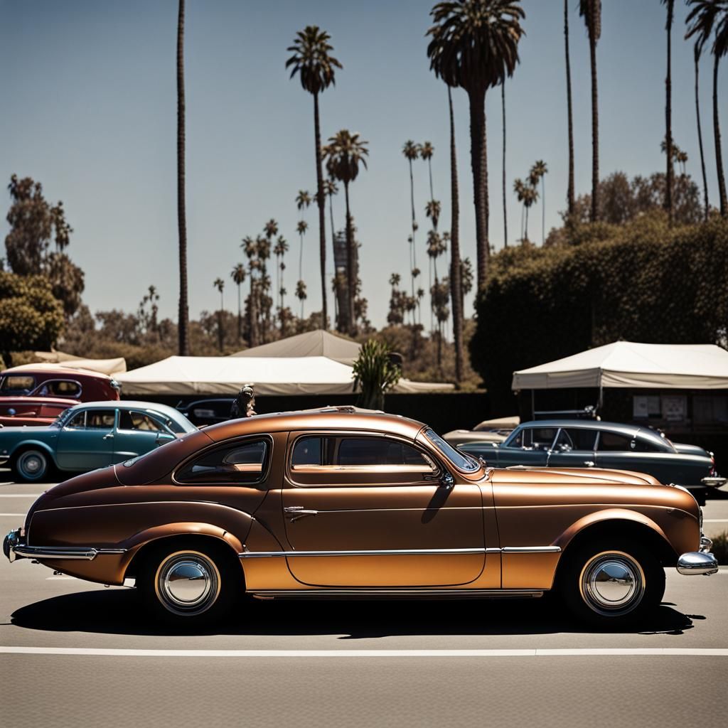 Vintage Golden Brown Car on Sunset Blvd, L.A.