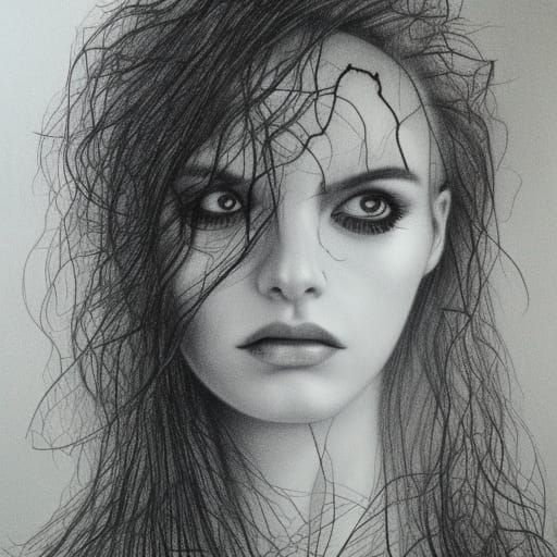 Tree Woman Charcoal Drawing in Detailed 3D