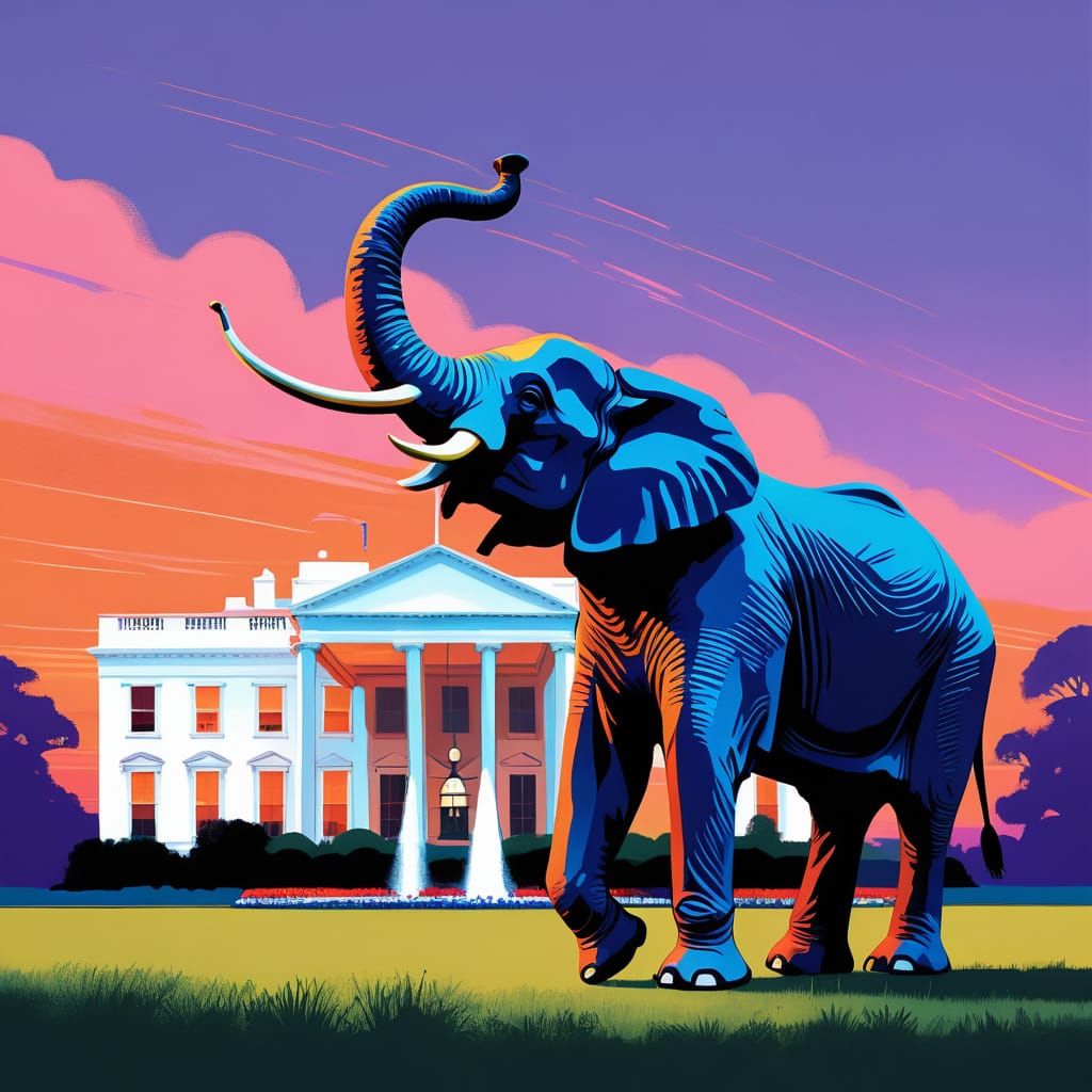 Elegant Elephant Beside the White House at Sunset