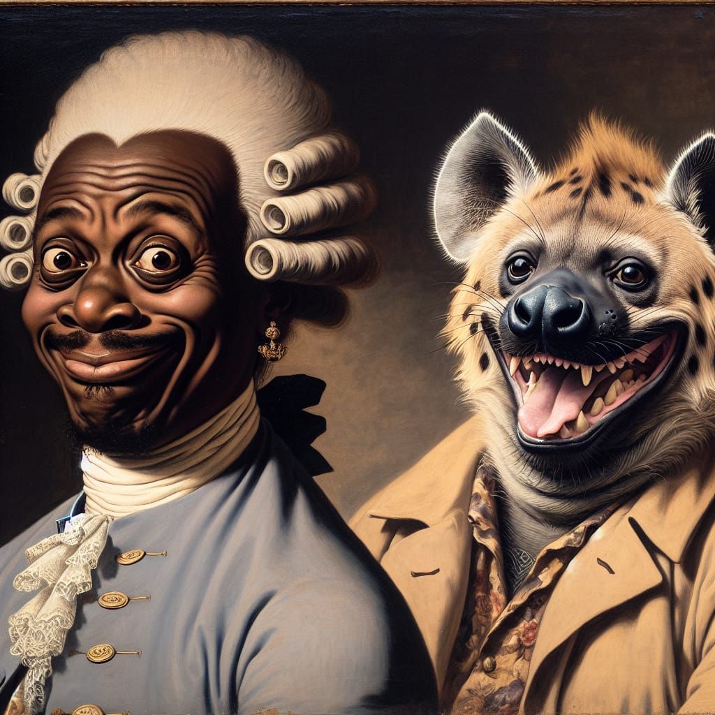 Comical Aristocrat and Hyena in Rococo Style