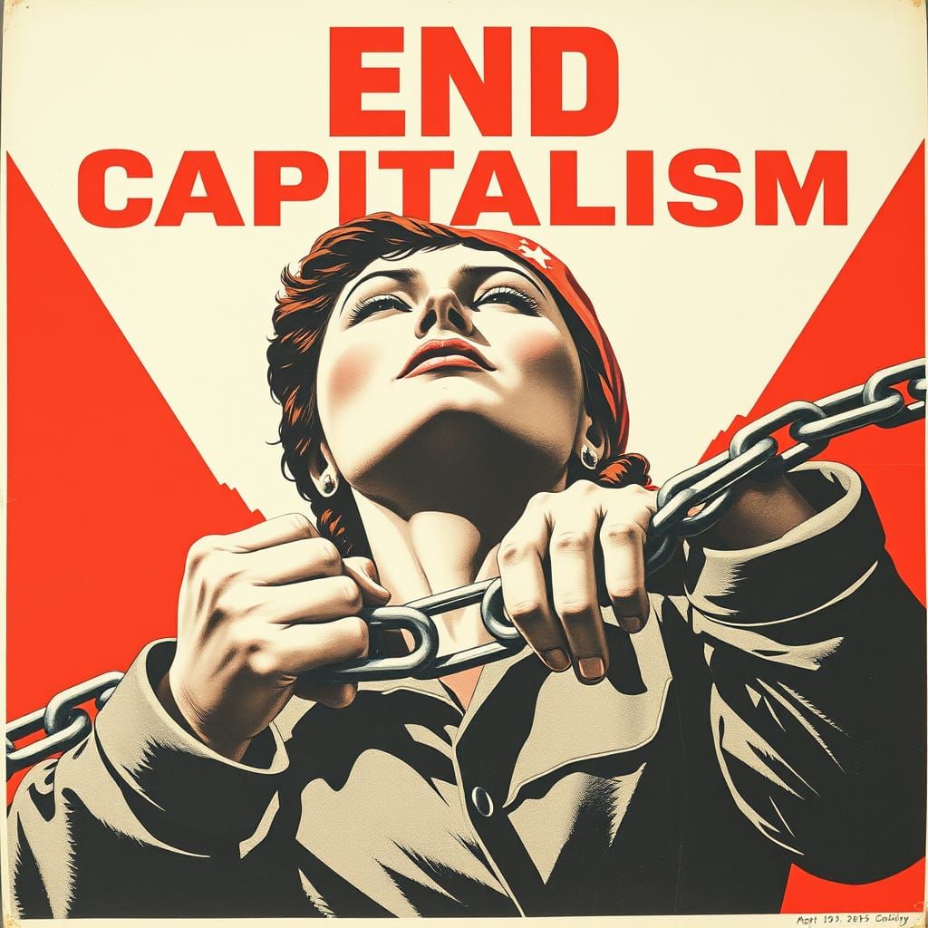 Soviet Worker Woman Breaks Chain in Minimalist Poster