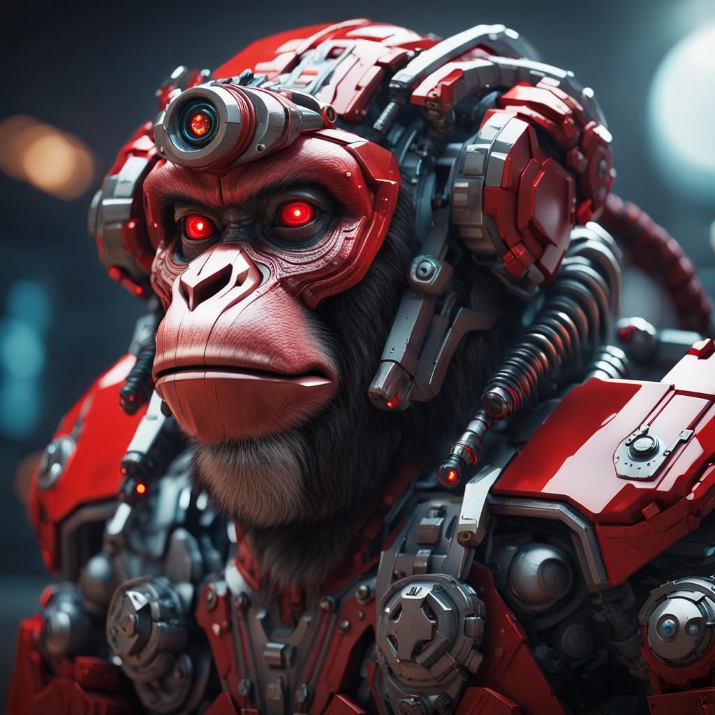 Cyberpunk Monkey Mech Warrior in Detailed Armor