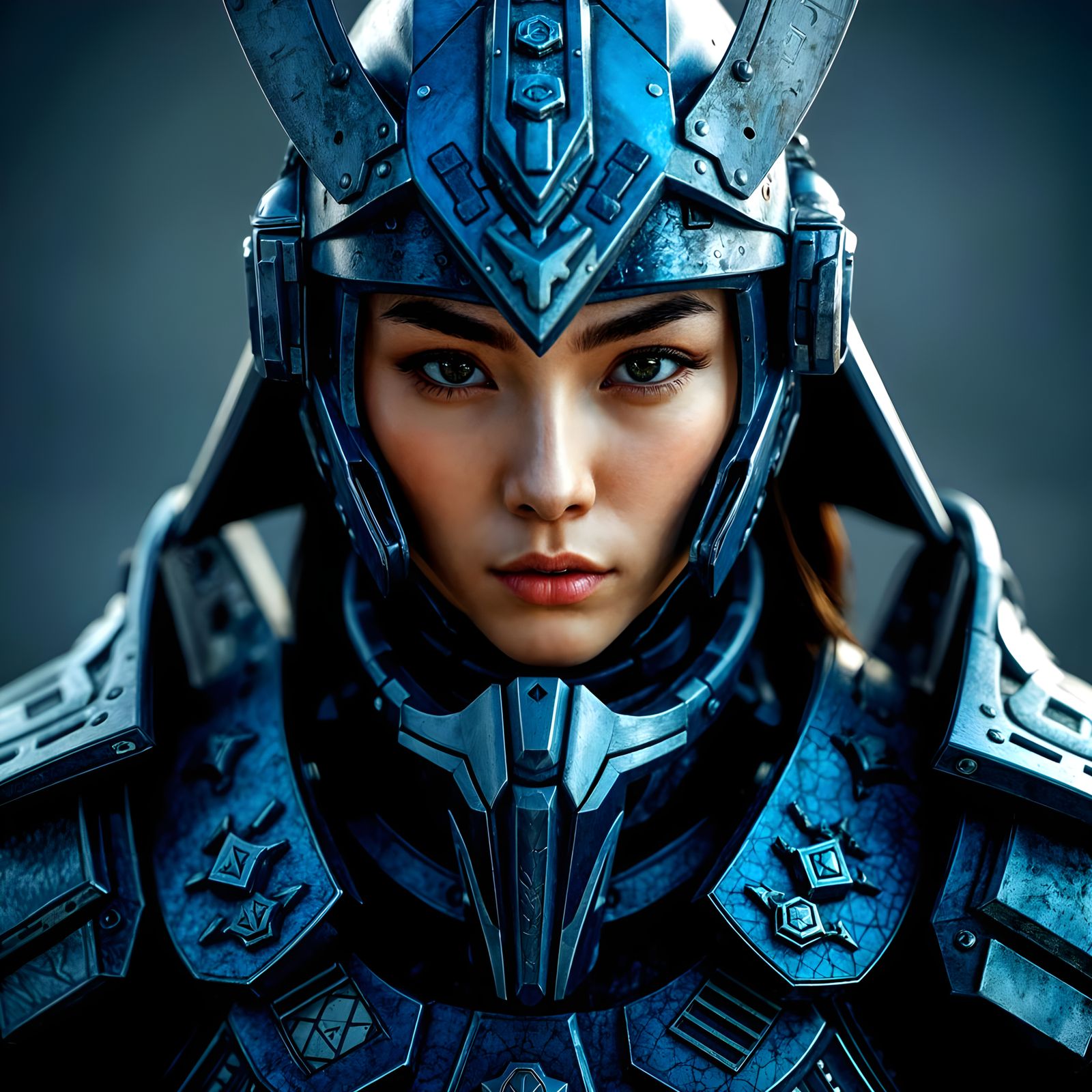 Warrior Maiden in Luminous Samurai Armor