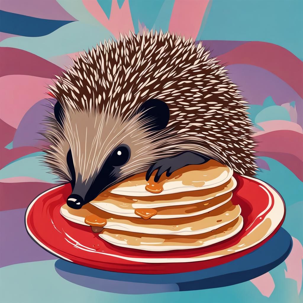 Hedgehog's Pancake Feast: Abstract Art in Vivid Colors