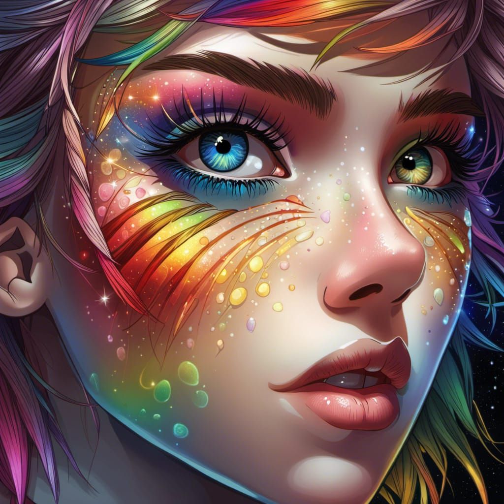 Anime Portrait: Glowing Eye with Rainbow Eyeshadow
