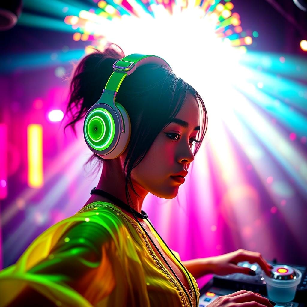 Female DJ in Neon Club: Fantasy Art
