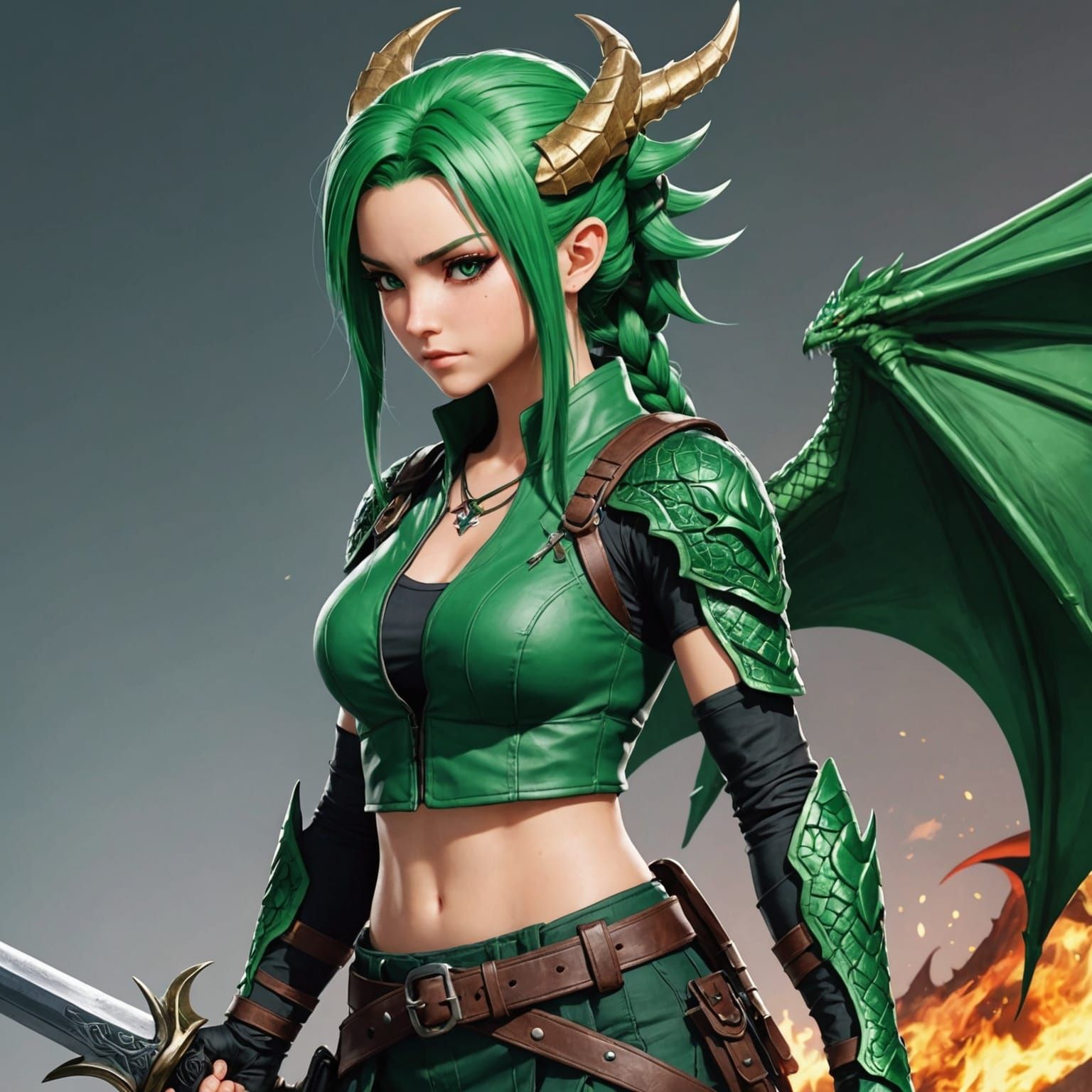 Anime Girl with Dragon Outfit, Manga Style