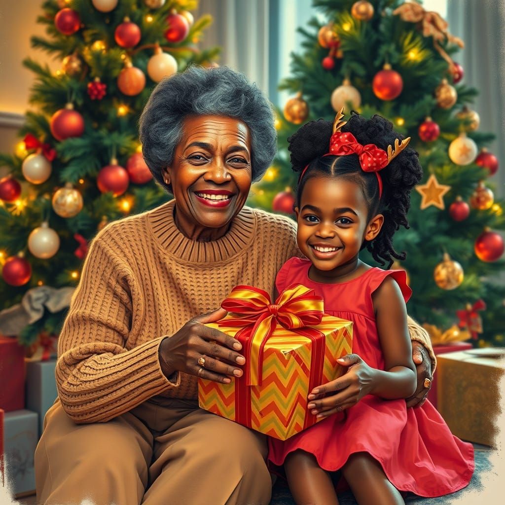 Warm Holiday Bond between African American Grandmother and G...