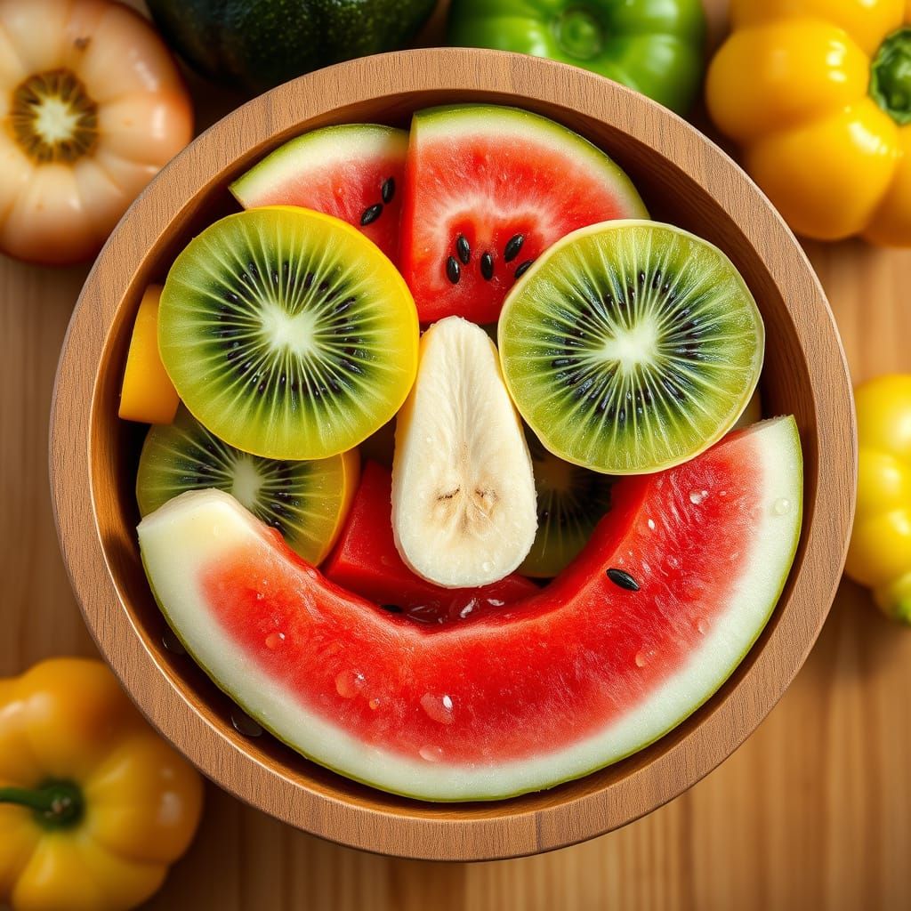 Whimsical Fruit Portrait in Vibrant Colors