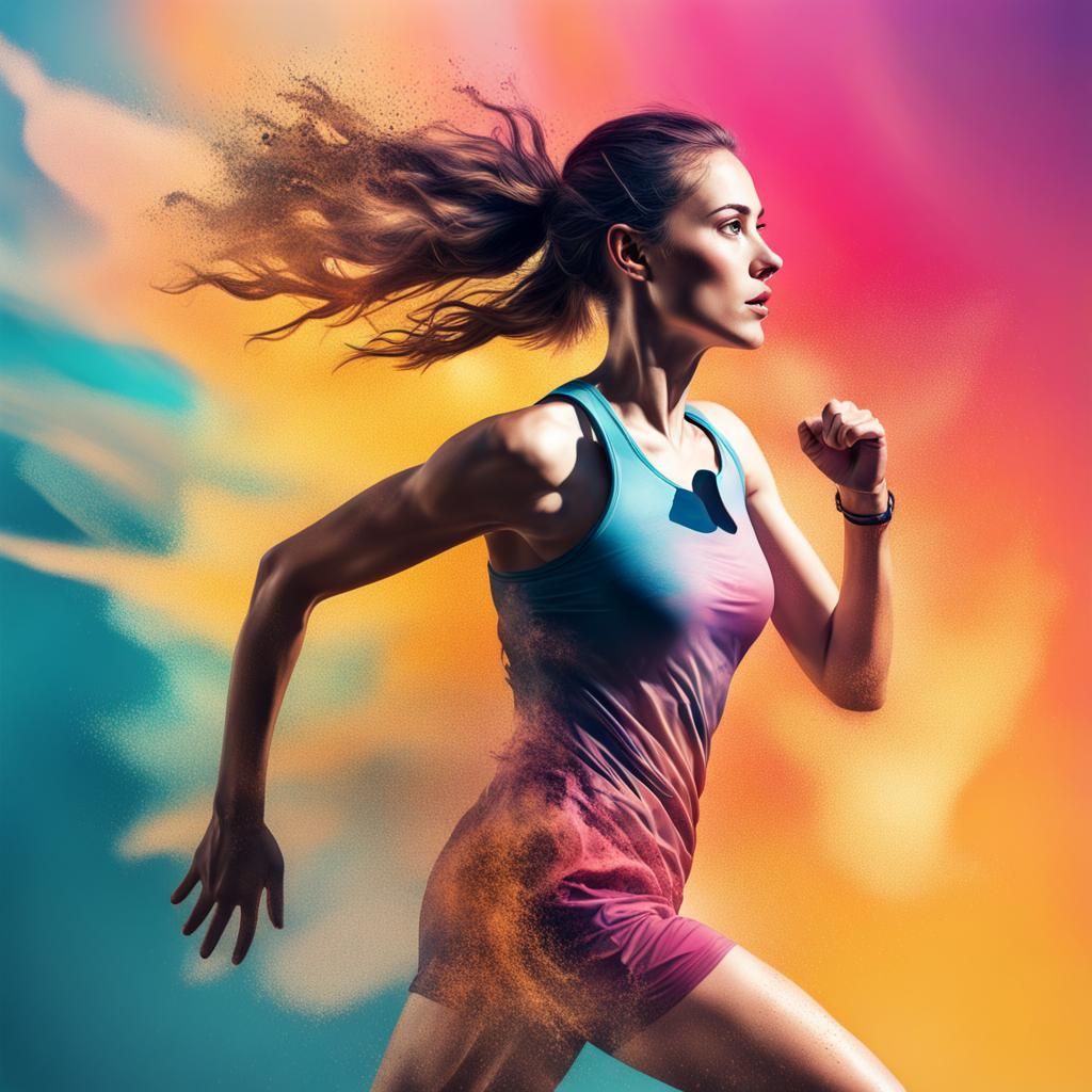 Hyperrealistic Double Exposure of Running Woman