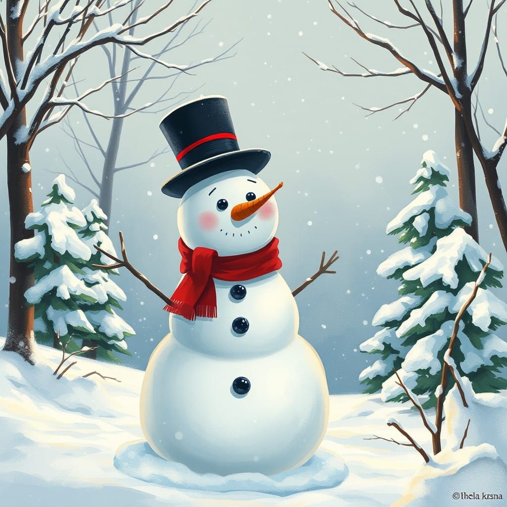 Whimsical Winter Scene in a Norman Rockwell-Inspired Style