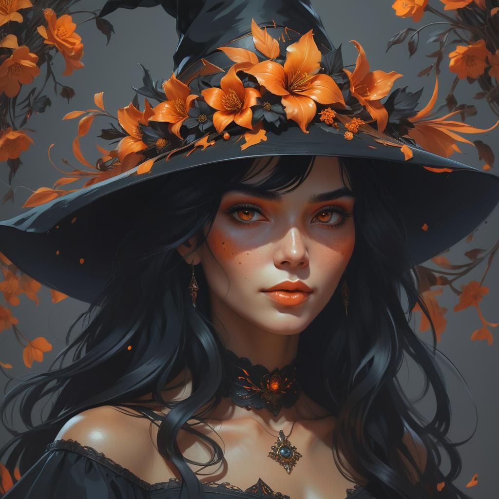 Beautiful Witch Portrait in Hyperdetailed Concept Art