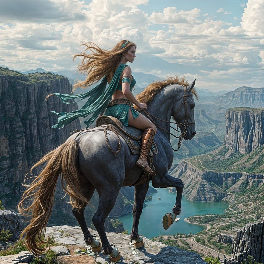 Woman on Horse in a Detailed Matte Painting