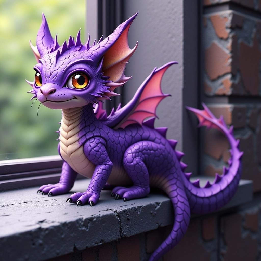 Mischievous Cat-Scaled Dragon on Windowsill