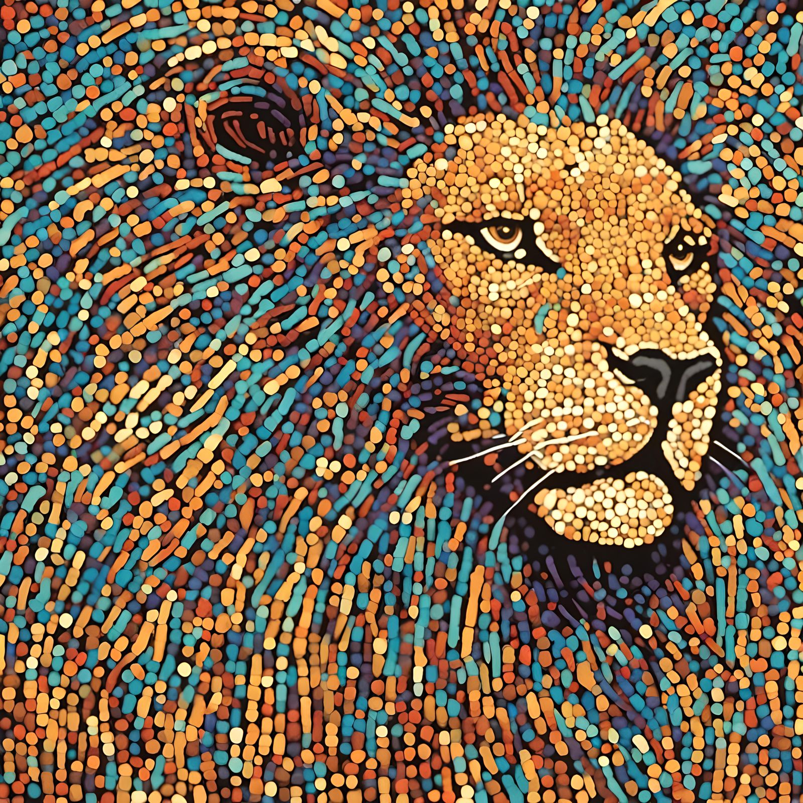 Kinetic Pointillism Lion in Splinter2D Style