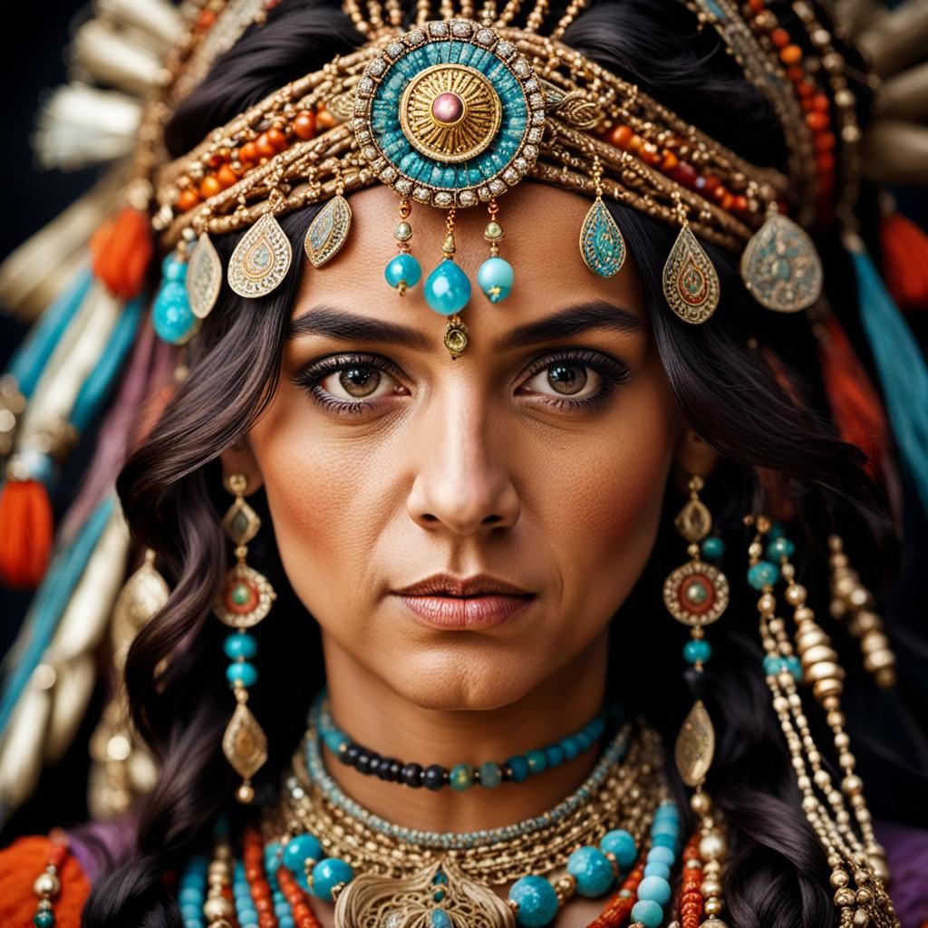Gypsy Goddess Close-Up Portrait in Vibrant Colors