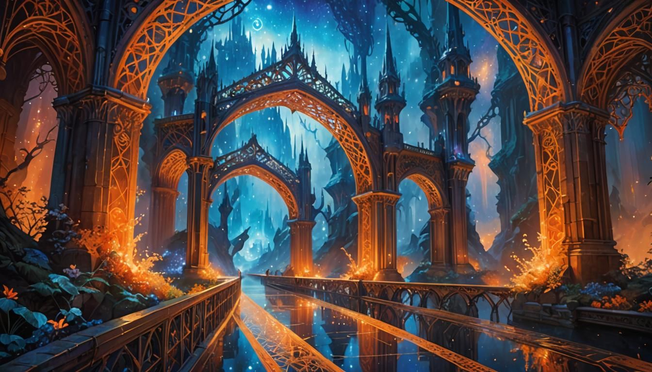 Ethereal Bridge Connecting Dimensions in Digital Painting
