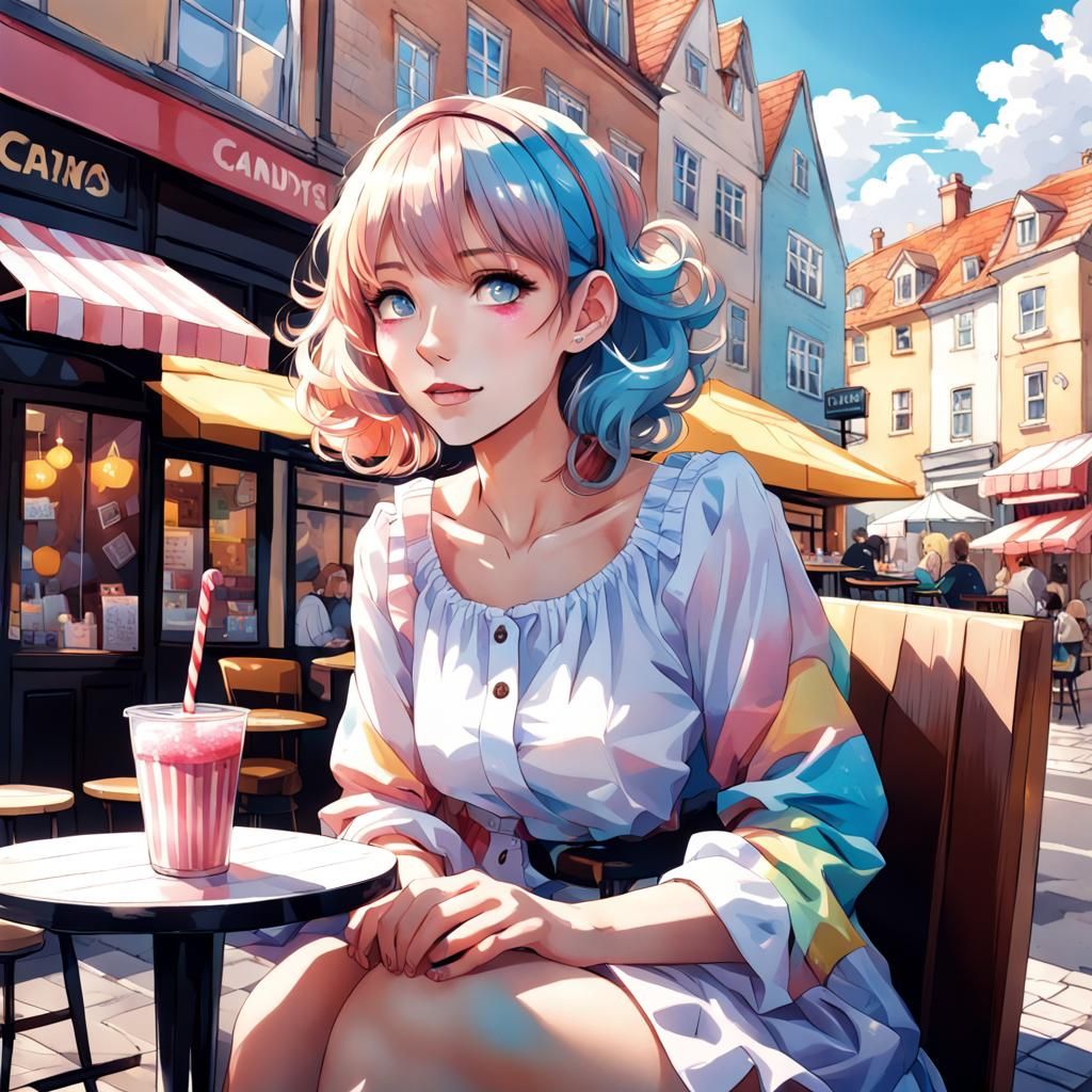Anime Woman's Candyland Café Milkshake Moment