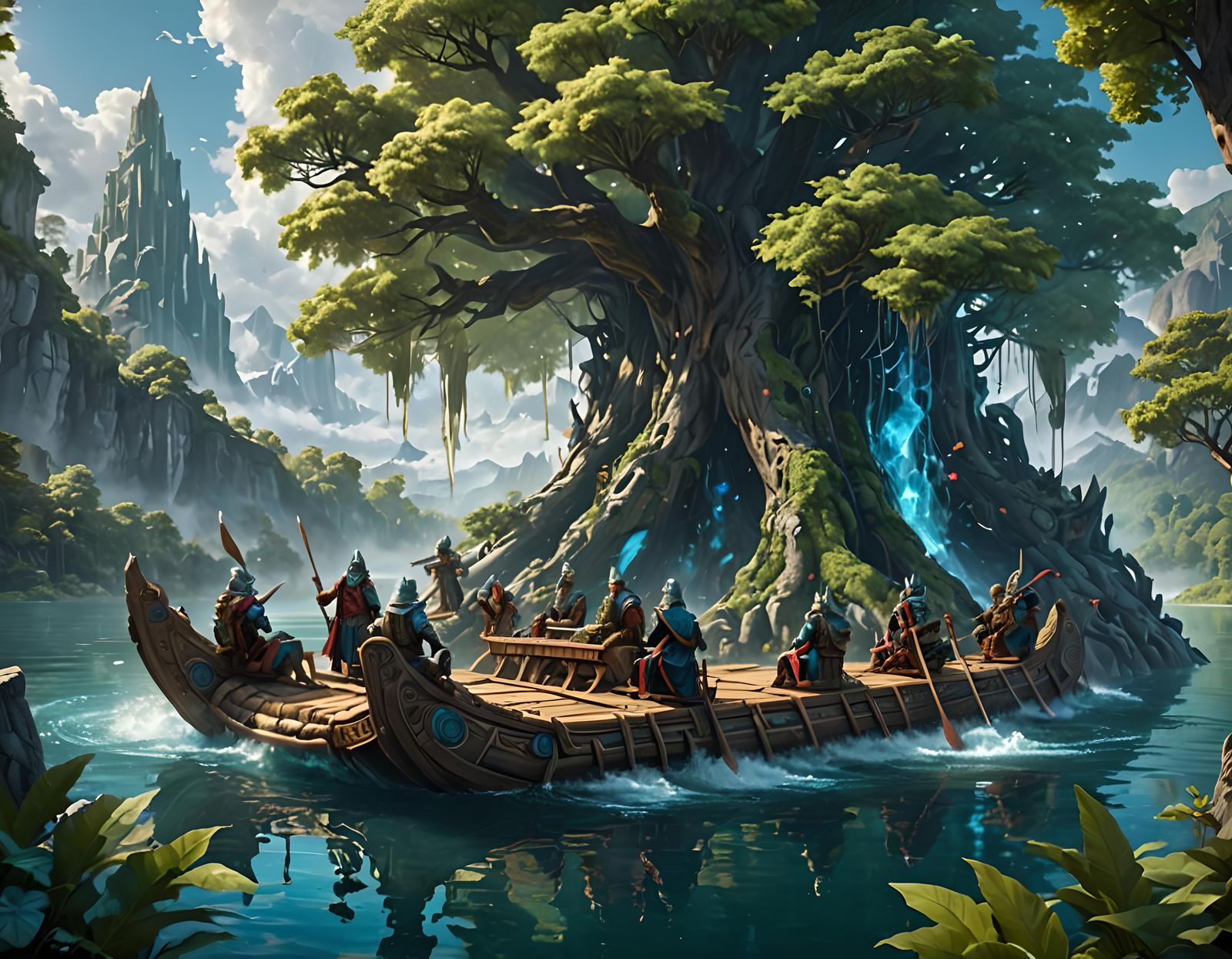 Guardians of the Water Realm Meeting on Mystical Raft