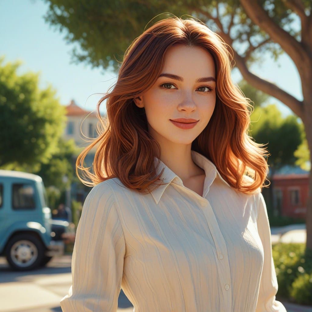 Charming Woman in Vibrant 2D Cartoon Style