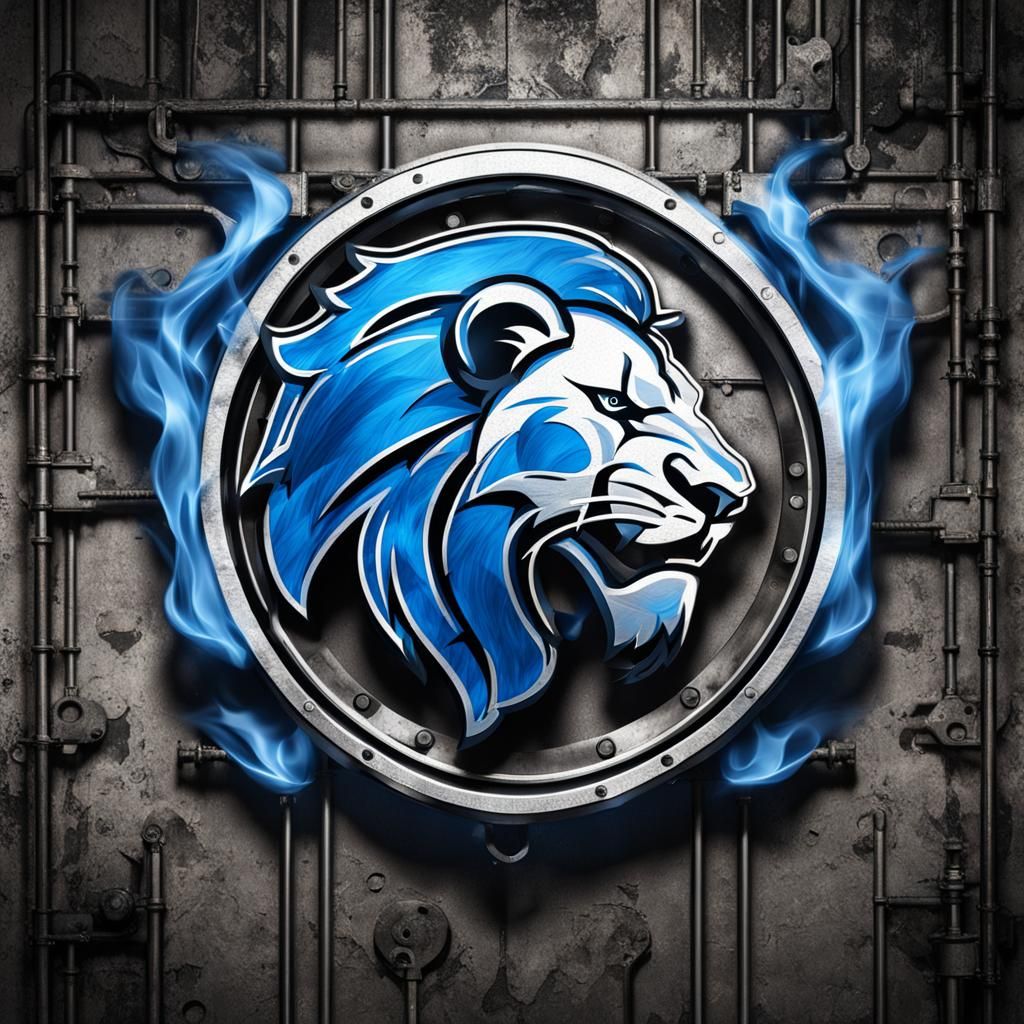 Detroit Lions Logo with Blue Flames