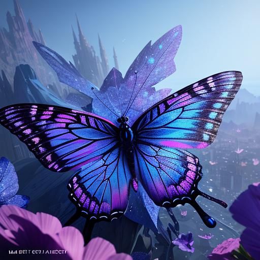 Shimmering Pink and Blue Diamond Butterfly Art