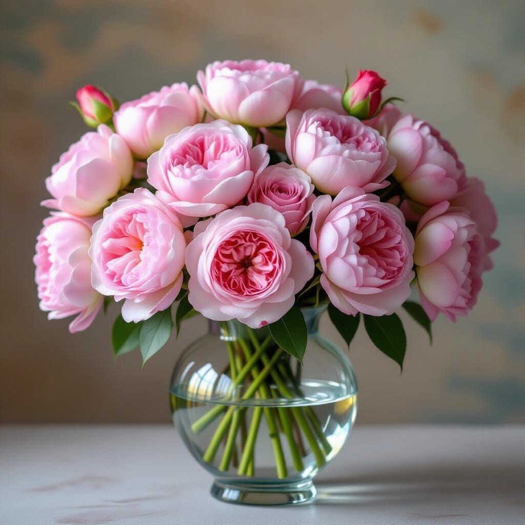 Pink Roses and Peonies in Impressionist Style
