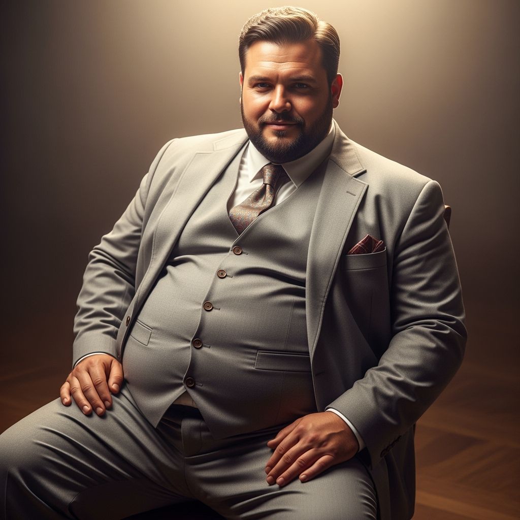 Confident Man in Suit with Large Belly, Above View