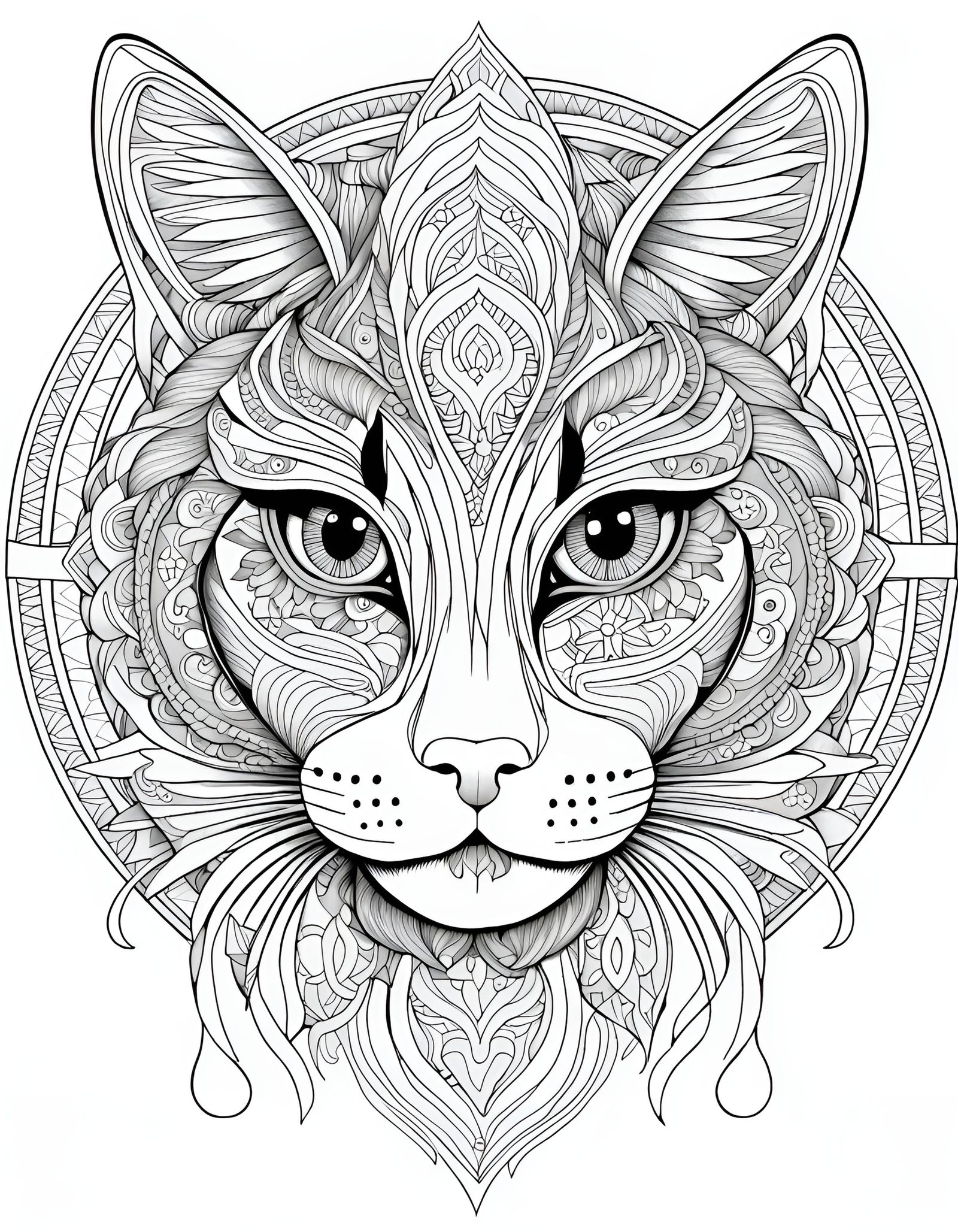 Mandala Cat Coloring Page for Adults