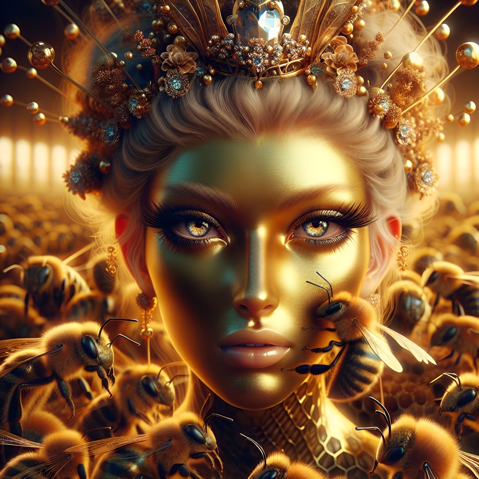 Intriguing Human-Bee Hybrid Queen in Hyperrealism