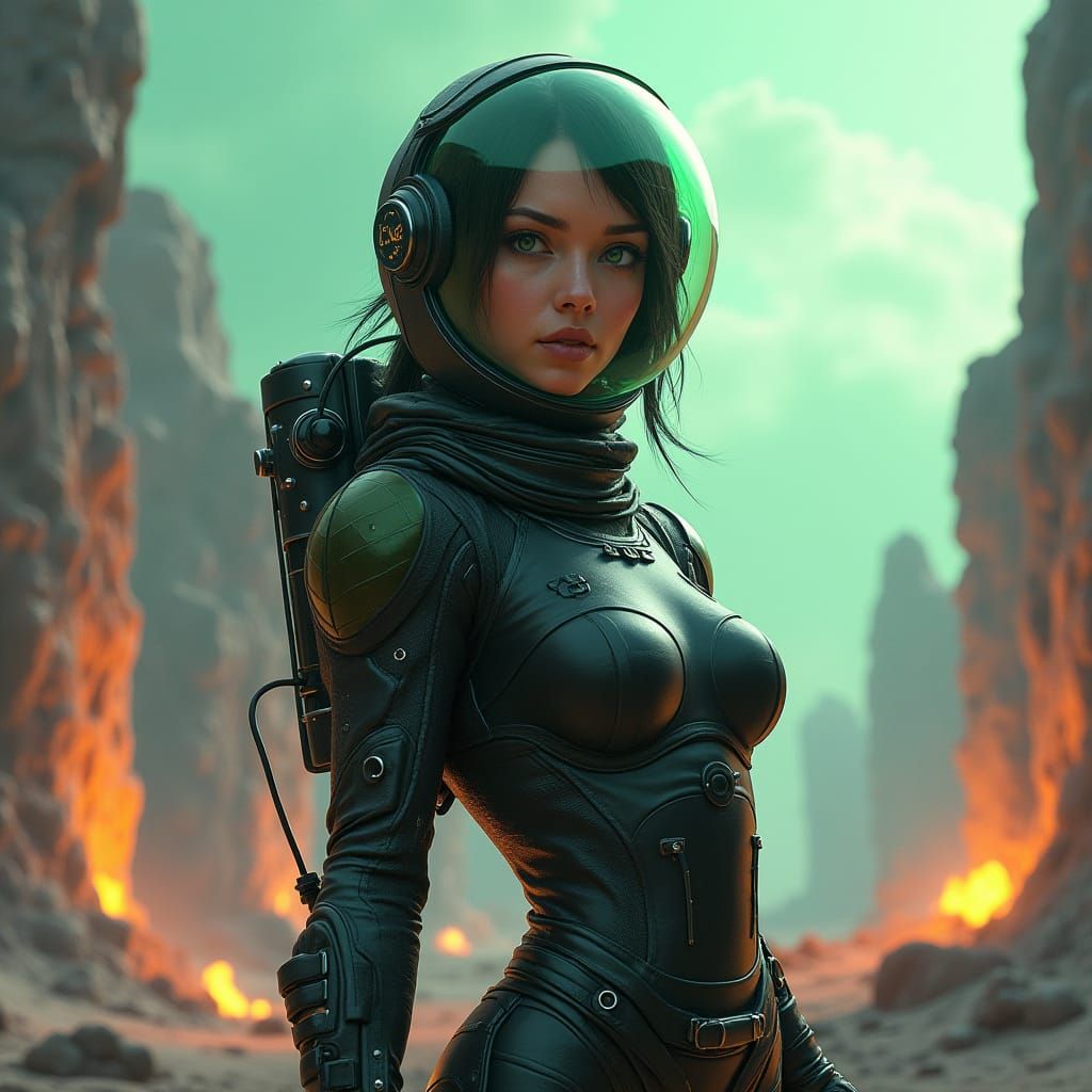 Female Space Punk Astronaut in Alien Landscape
