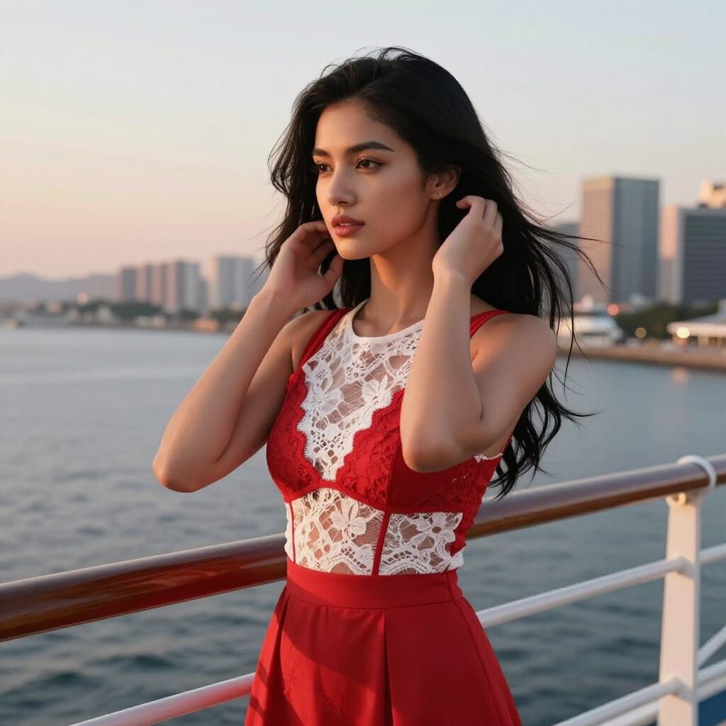 Cinematic Portrait of Woman on Cruise Ship at Sunset