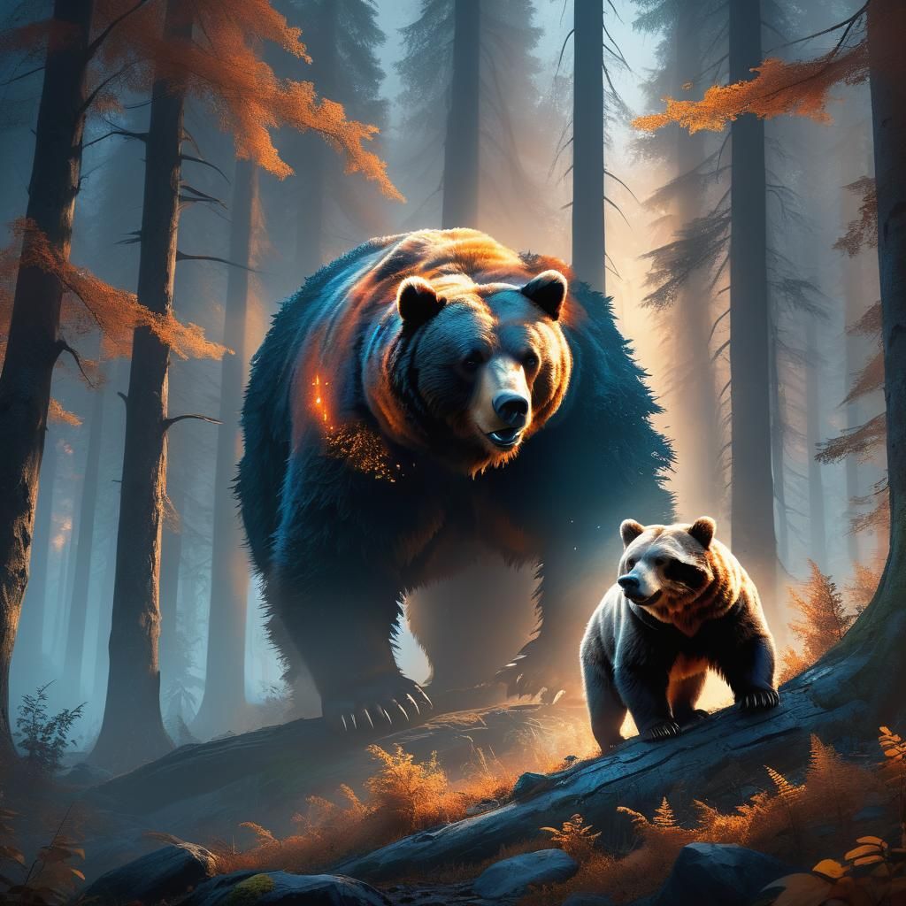Bear in Fantasy Forest Captured in Photo-Realistic Style