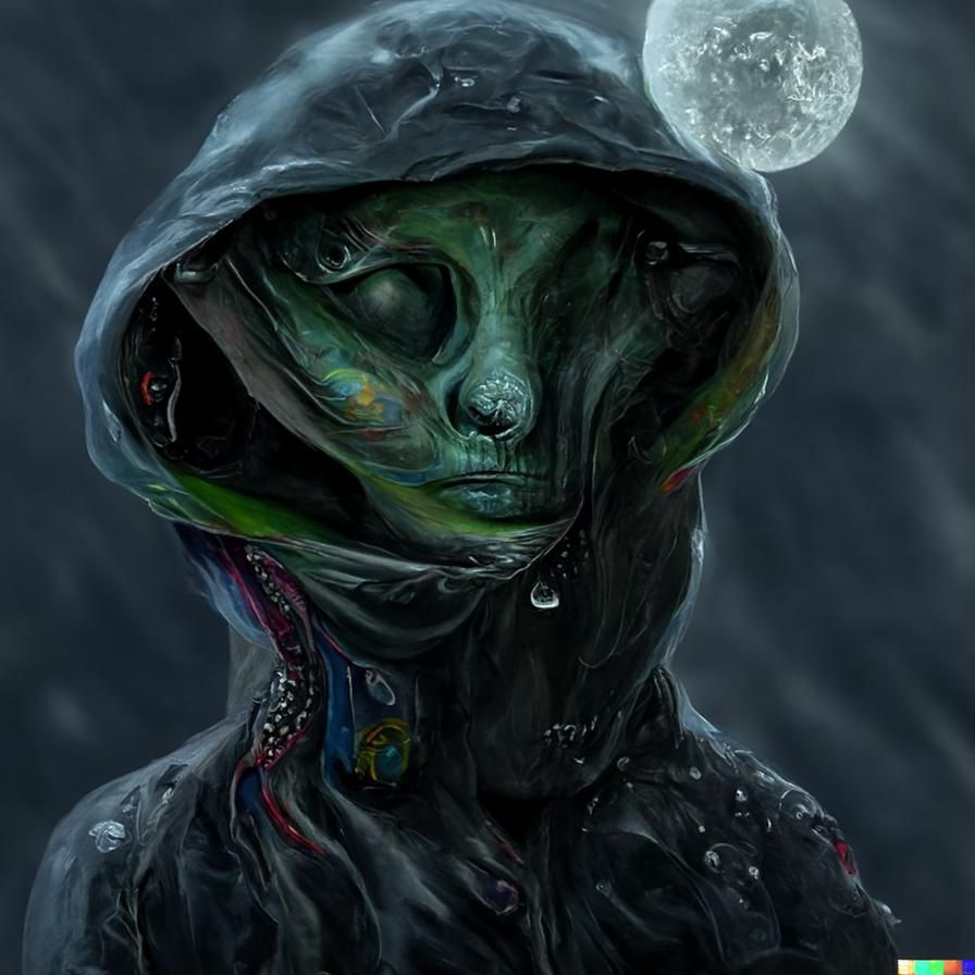 Detailed Alien in the Rain: Hyperdetailed Digital Art