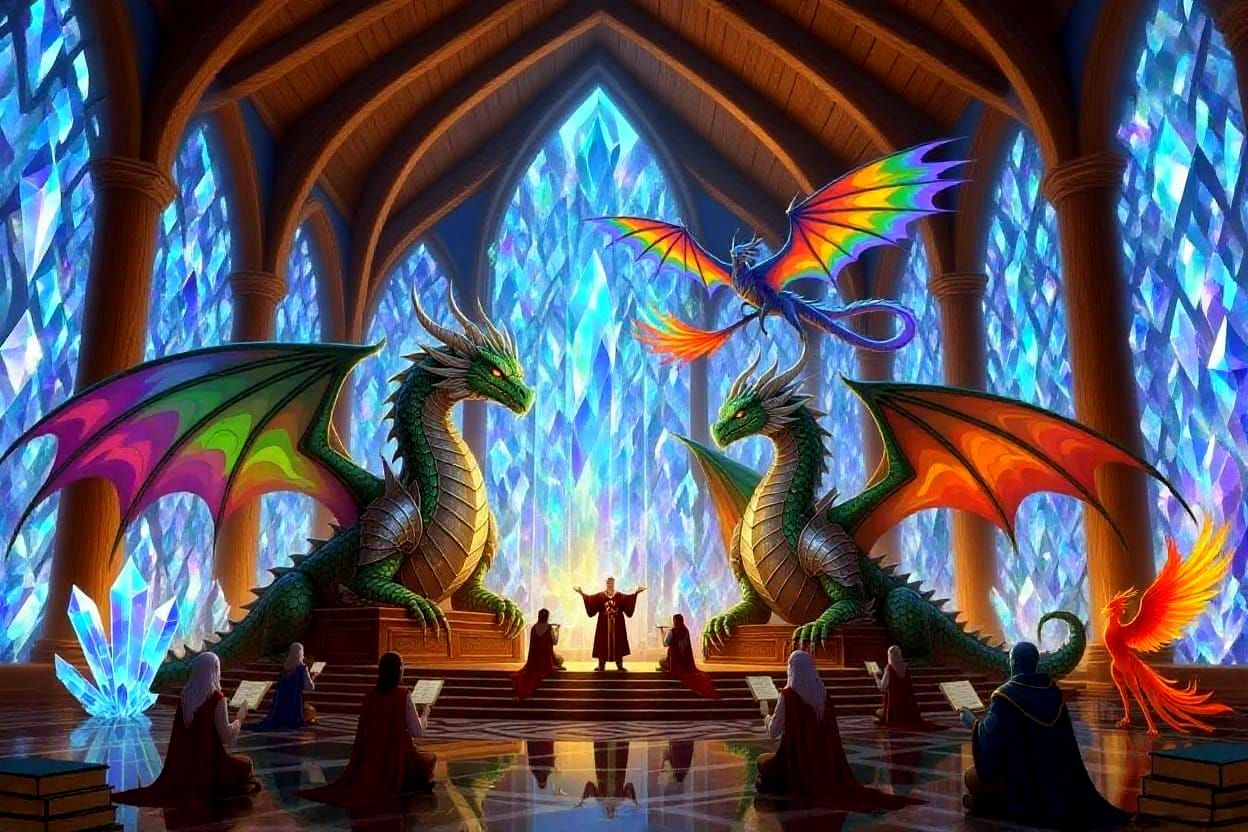 Dragons Teaching in a Crystal Hall