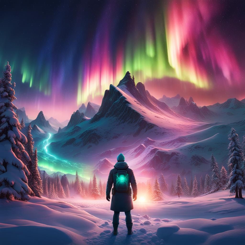 Glowing Human Wielding Aurora Borealis Magic