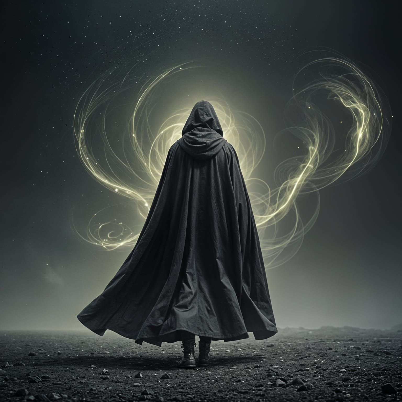 Young Man in Black Cloak with Slavic Energy